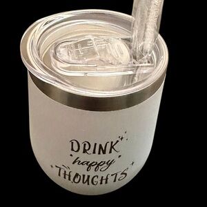 White Insulated Tumbler with stainless steel straw